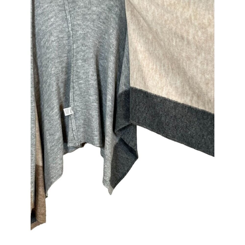 Cherish Sweater Women OS Gray Open Neck Poncho Neutral Color Block Shawl Winter - Picture 6 of 12